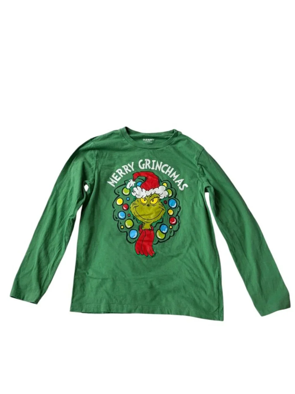 Old Navy Merry Grinchmas Long Sleeve Graphic Tee Boys Size L (10-12) Christmas